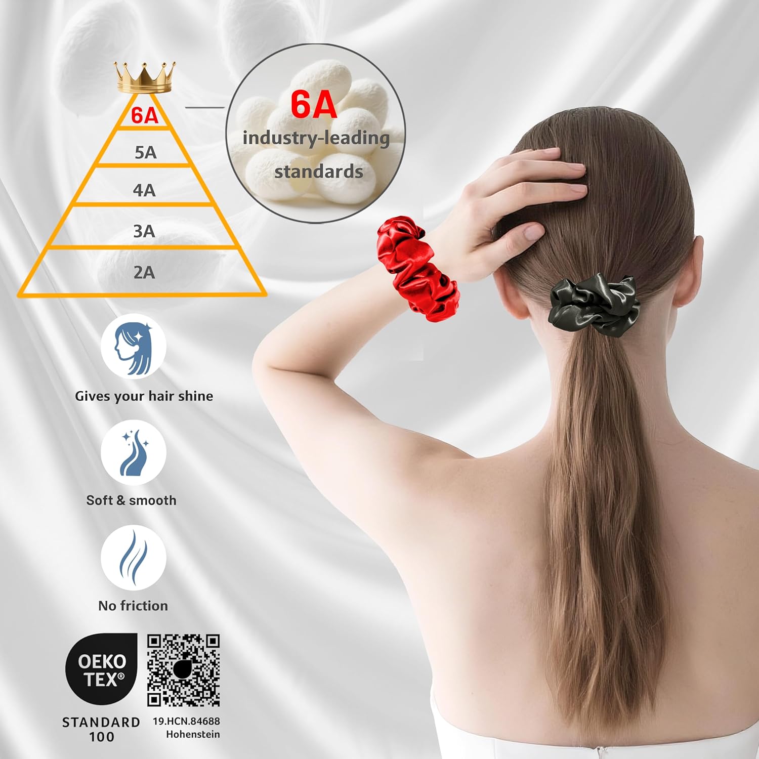 Detalle de Townssilk Seiden Scrunchie 2er-Set – 100% Maulbeerseide (6A, 22 Momme), OEKO-TEX zertifiziert