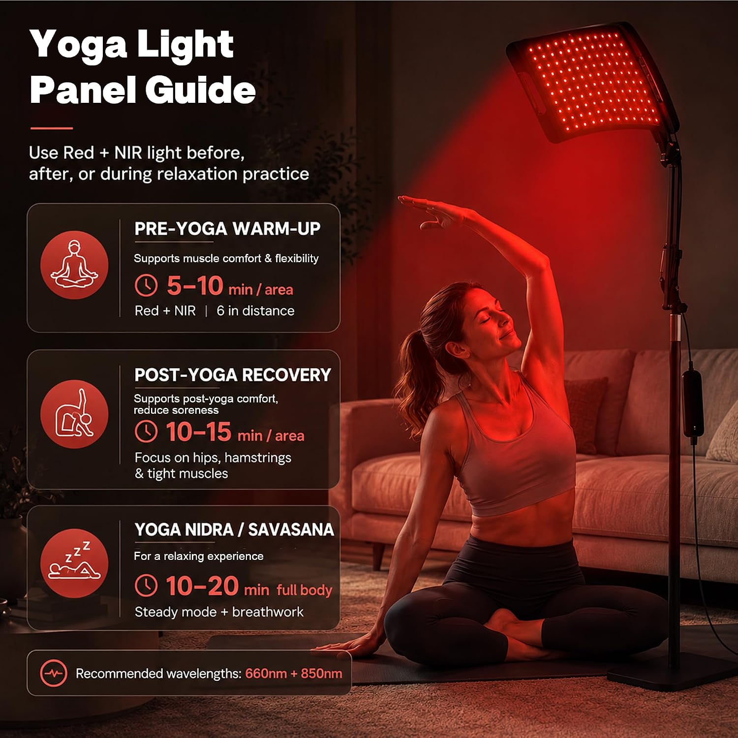 Detalle de Red Light Therapy 3-in-1 Panel: 660nm + 850nm with Adjustable Stand for Home Use