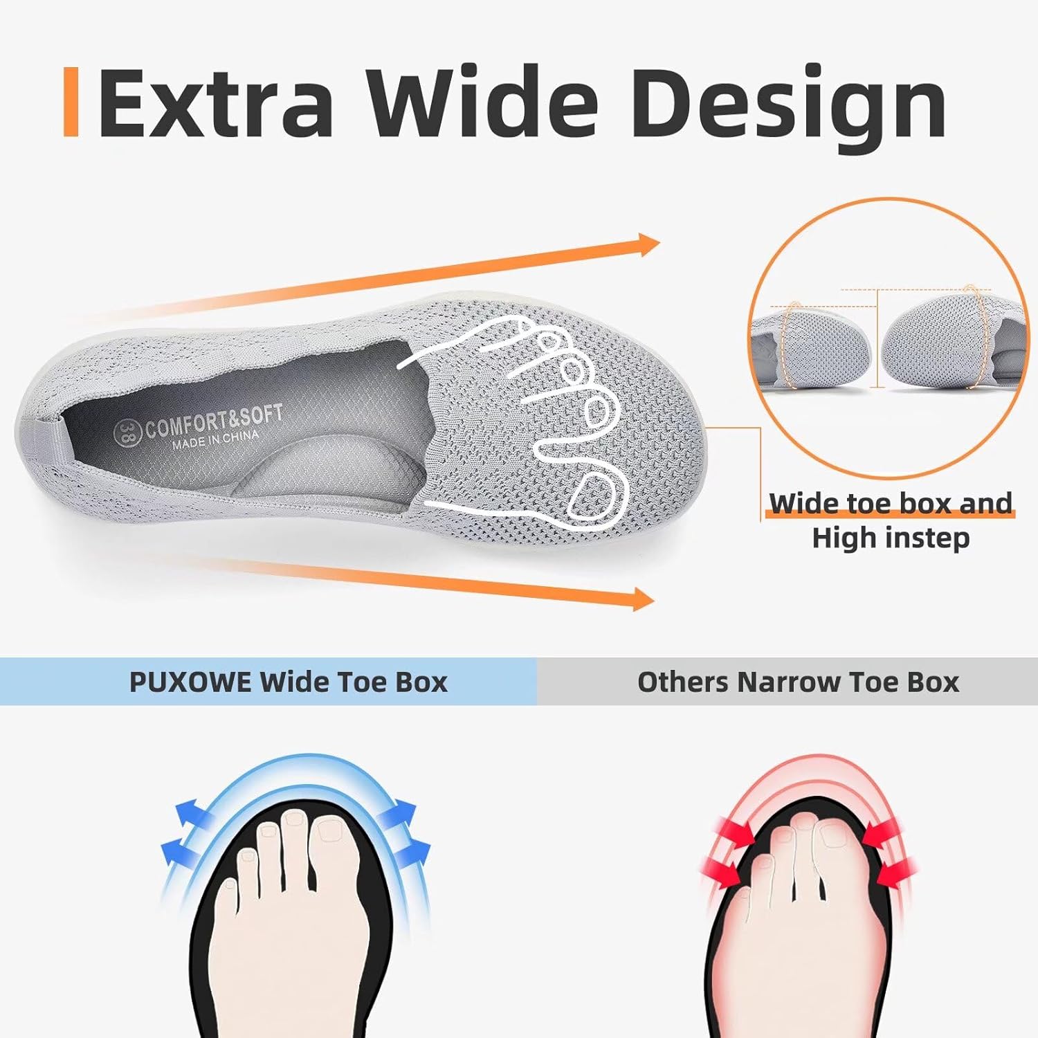 Thumbnail 3 de Puxowe Women's Walking Shoes: Lightweight Knit Slip-On Sneakers