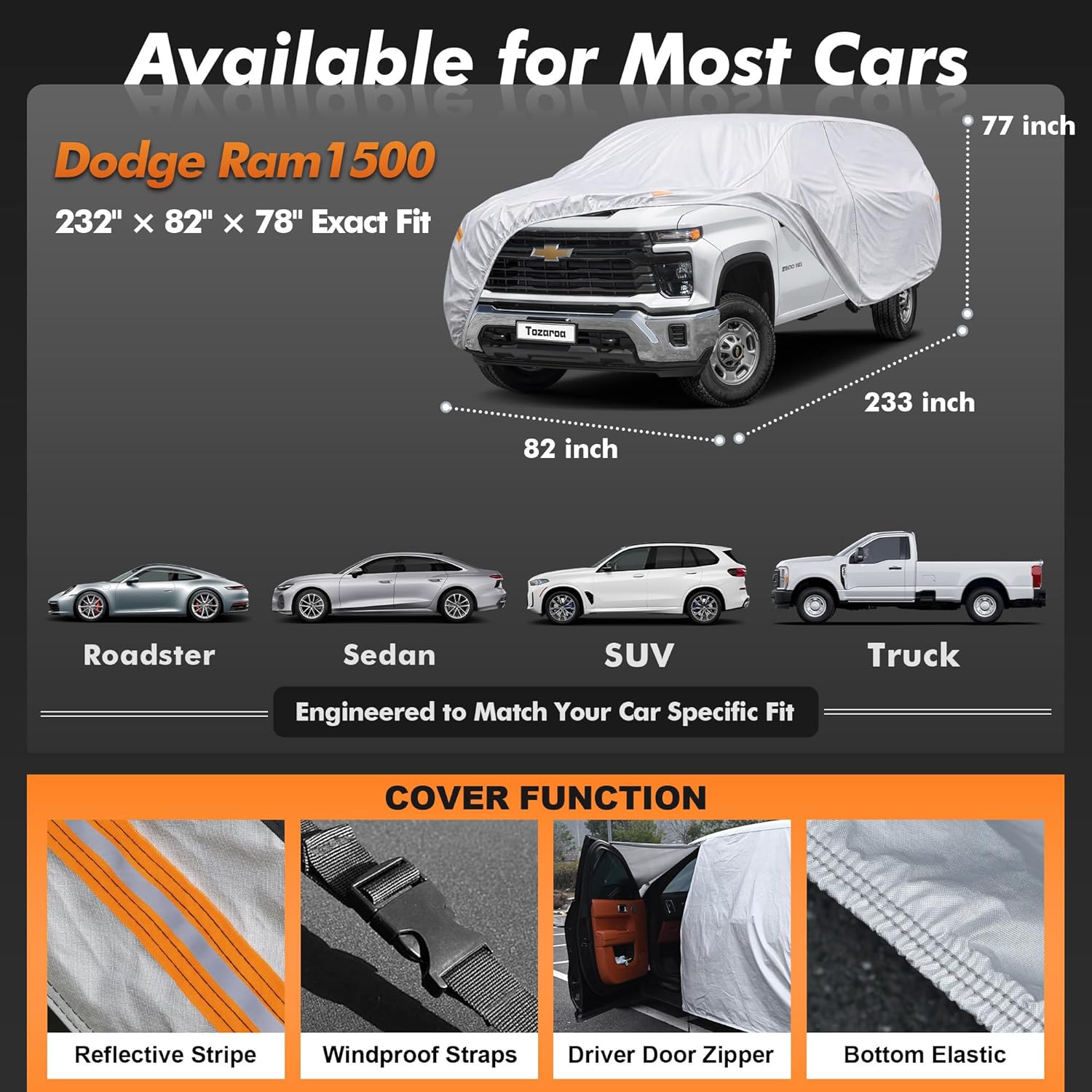 Thumbnail 1 de Tozaroa Car Cover Waterproof All-Weather Heavy-Duty Exterior Cover for 242–262 Inch Trucks with Camper Shell Topper