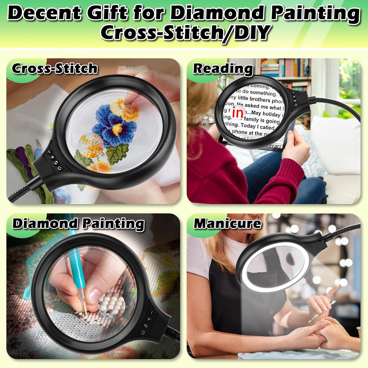 Thumbnail 5 de 10X 30X Large Floor Magnifying Glass with Light and Stand — Heavy-Duty USB Magnifier Lamp for Reading, Craft, and Close Work