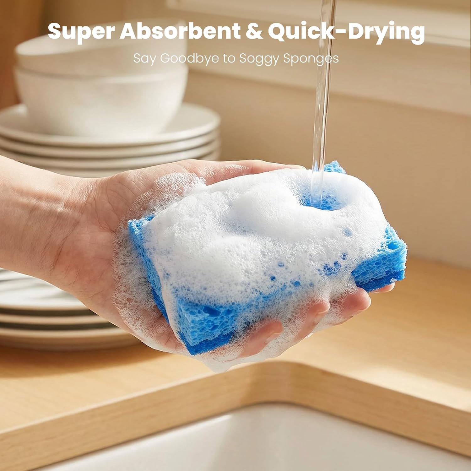 Detalle de Metflavor Kitchen Sponges, 12 Count — Non-Scratch Dual-Sided Scrub Sponges for Dishes, Kitchen, and Bathroom