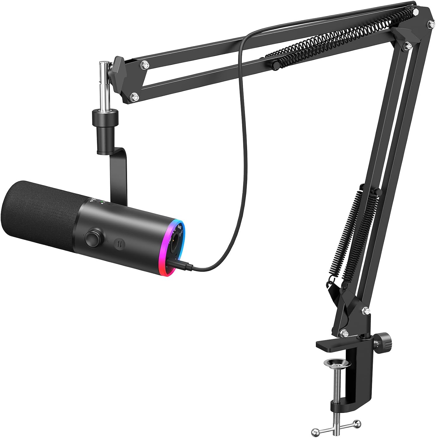 Detalle de TONOR Dynamisches Gaming-Mikrofon: USB/XLR-Kombi mit KI-Geräuschunterdrückung und RGB-Beleuchtung