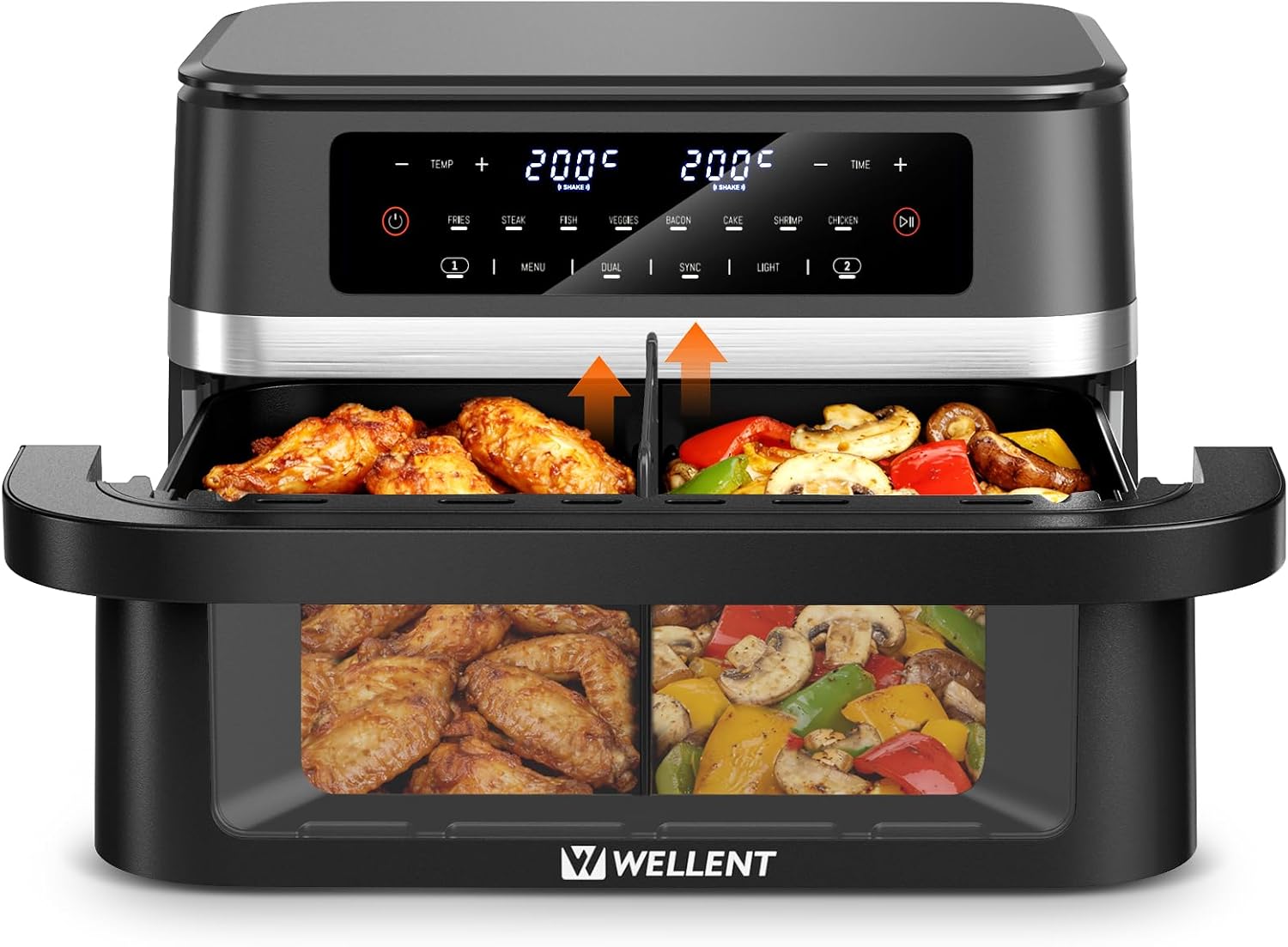 Detalle de WELLENT 12L Dual Zone Airfryer XXL – flexible Doppelkammer-Heißluftfritteuse mit Sync-Funktion