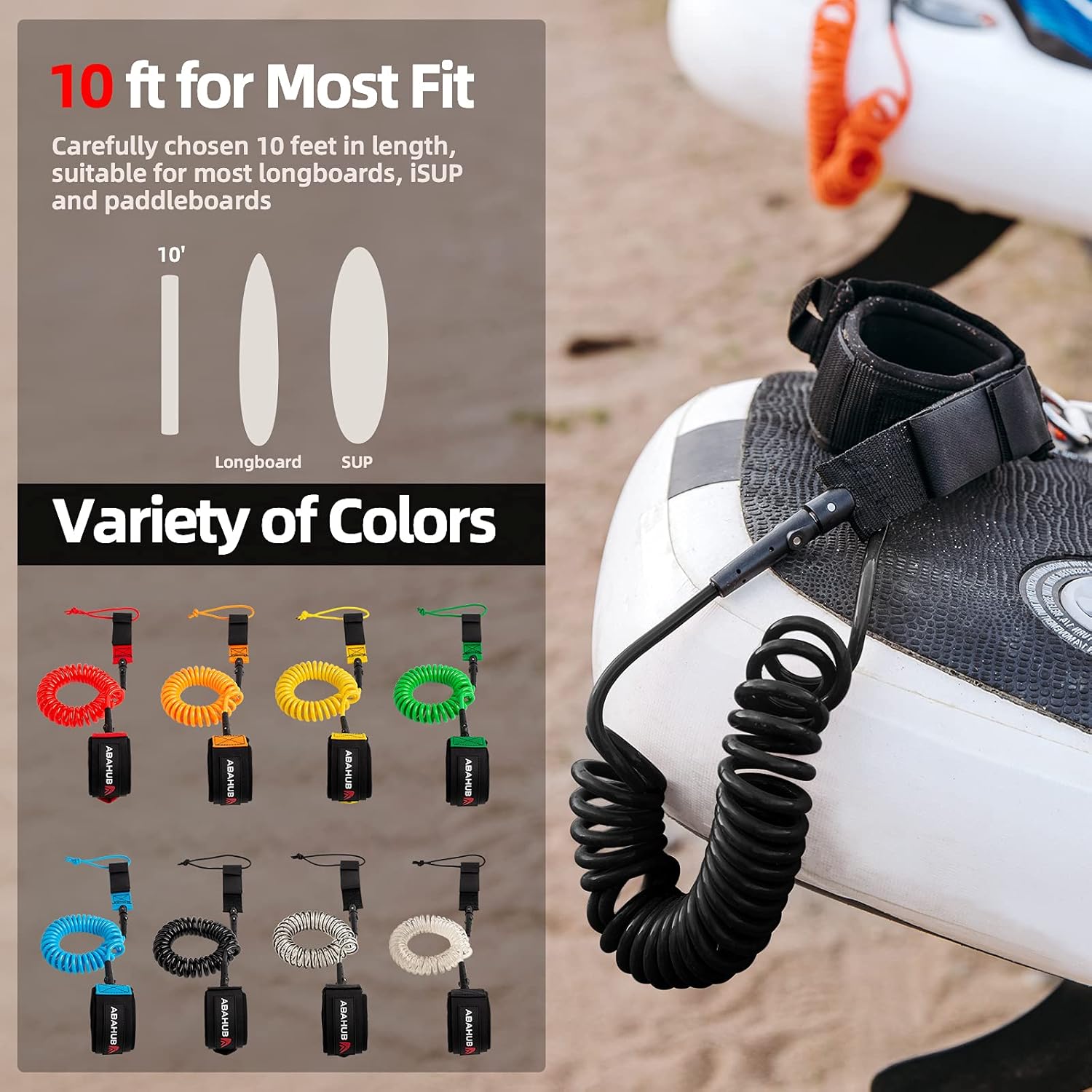 Thumbnail 1 de Abahub SUP Guinzaglio: guinzaglio da tavola SUP in TPU 7 mm, 10 ft, grande compatibilità e sicurezza
