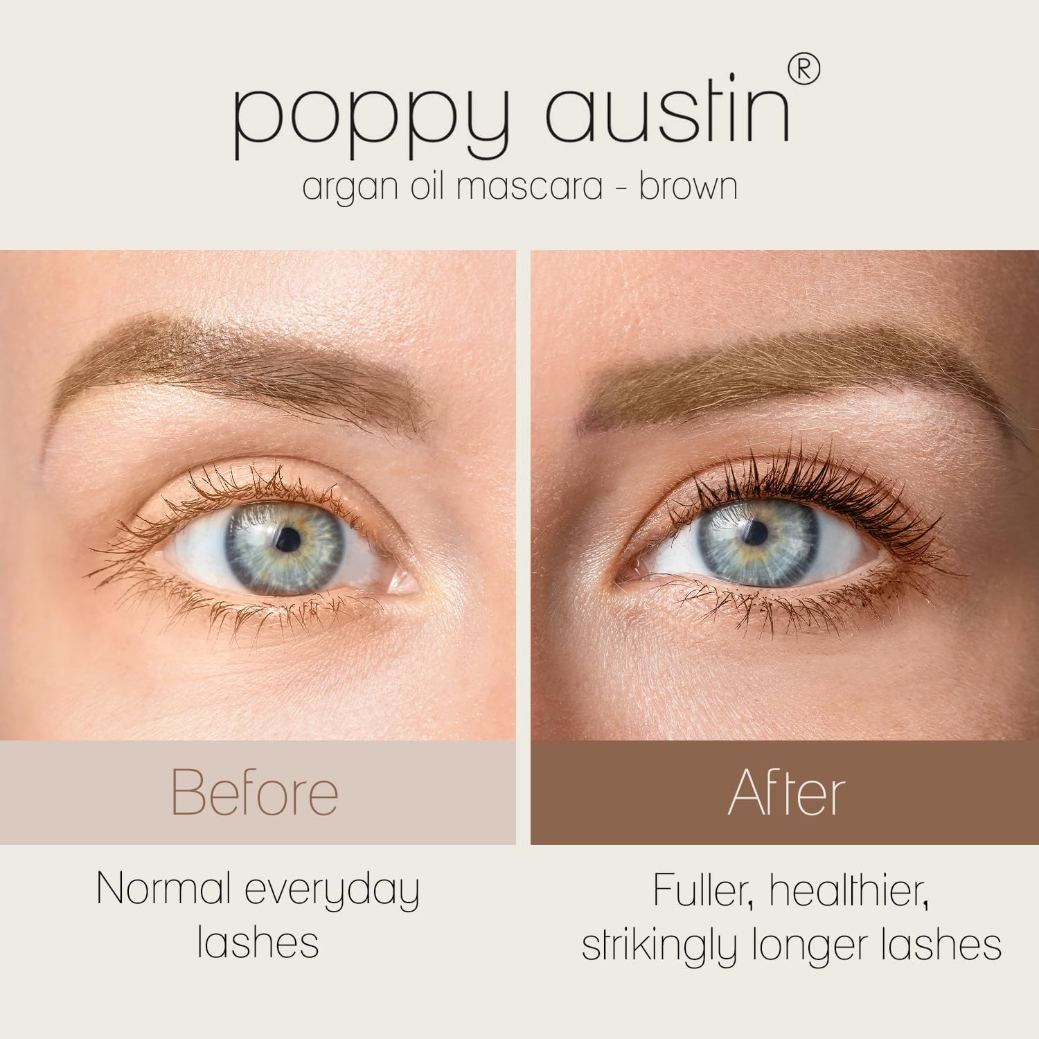 Detalle 2 de Poppy Austin Brown Vegan Mascara, Waterproof Volume and Length, 9 g