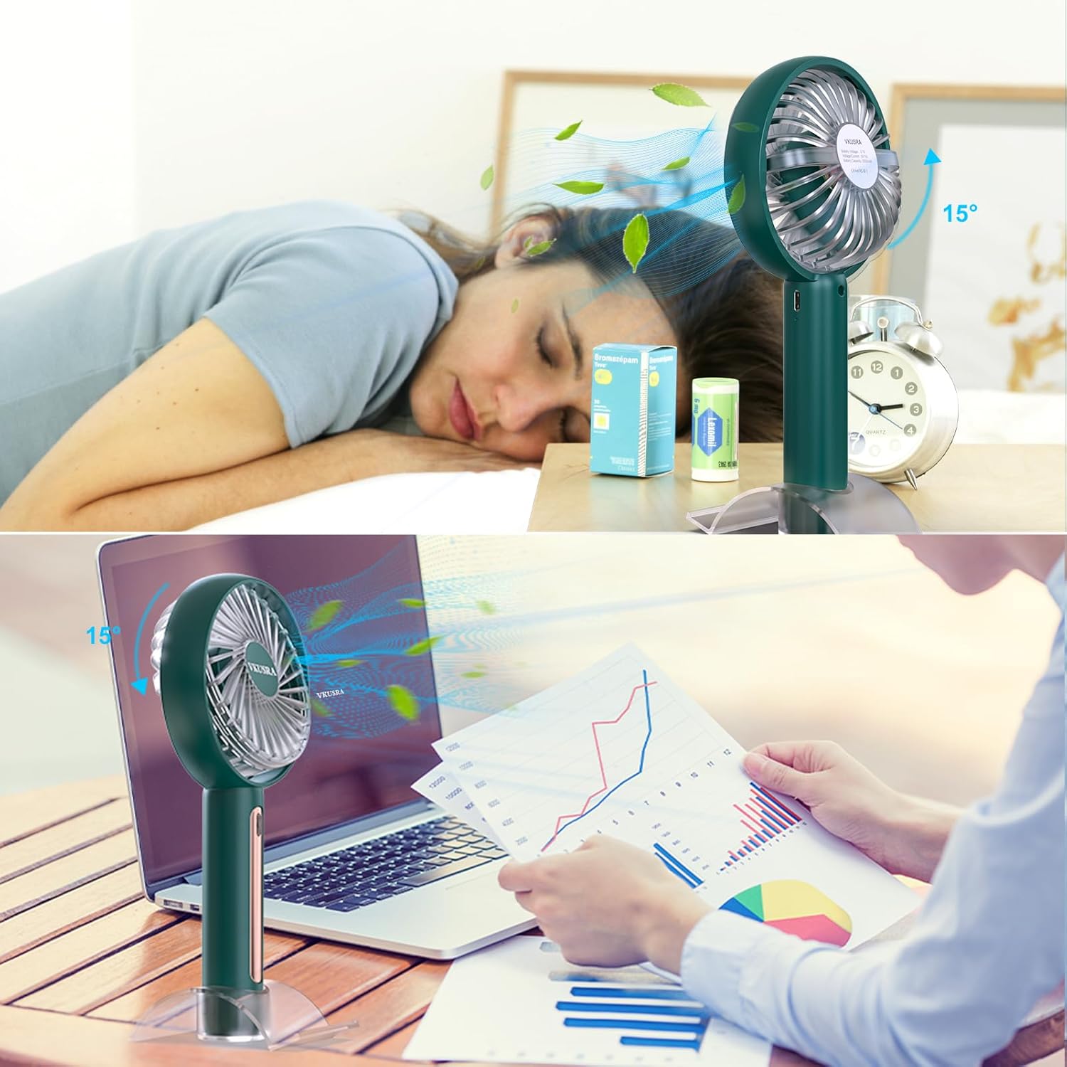 Thumbnail 1 de VKUSRA Powerful Handheld Fan – a practical USB-rechargeable handheld with phone stand and adjustable angle