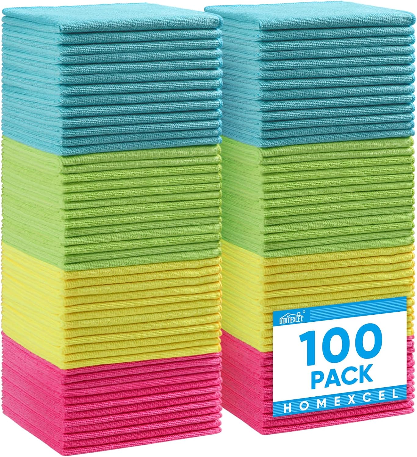Detalle de HOMEXCEL Microfibre Cloths Colour Pack 100 (29 x 29 cm) – Versatile Cleaning Rags
