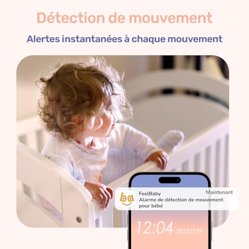 Detalle de jeeber 1080P WiFi Babyphone Caméra Bébé – Écran IPS 4" et PTZ 360°