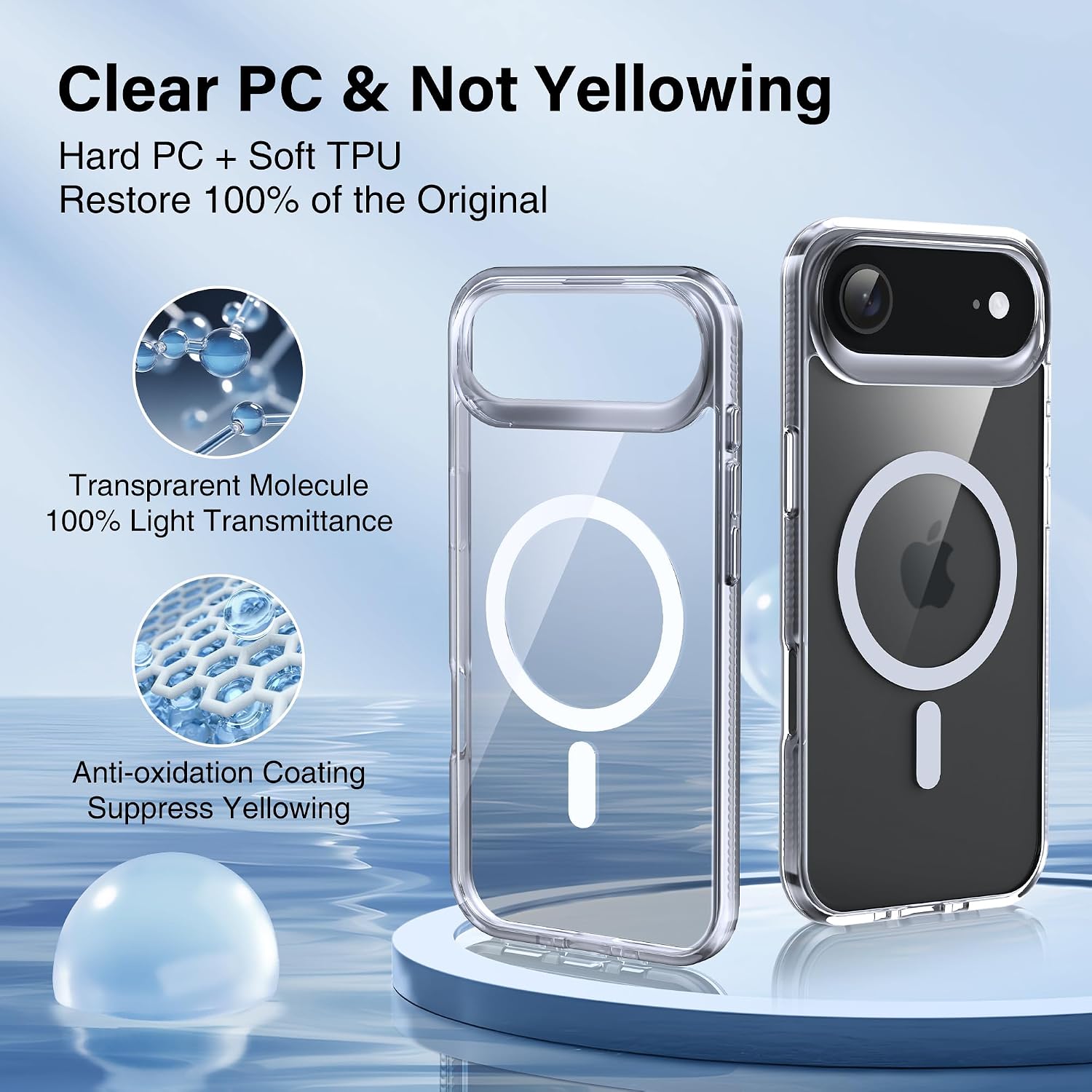 Detalle de Supdeal Magnetic Case for iPhone Air (6.5") – Clear, MagSafe Compatible, Non-Yellowing & Shockproof