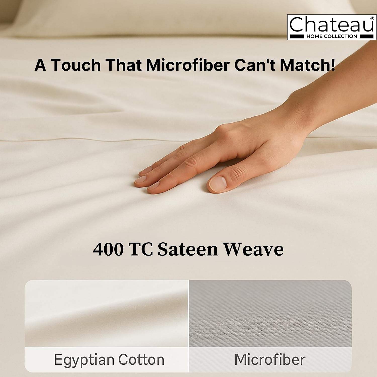 Thumbnail 6 de CHATEAU HOME COLLECTION Egyptian Cotton Queen Sheet Set (400-Thread-Count) Deep Pocket – Soft Cooling Sateen, White