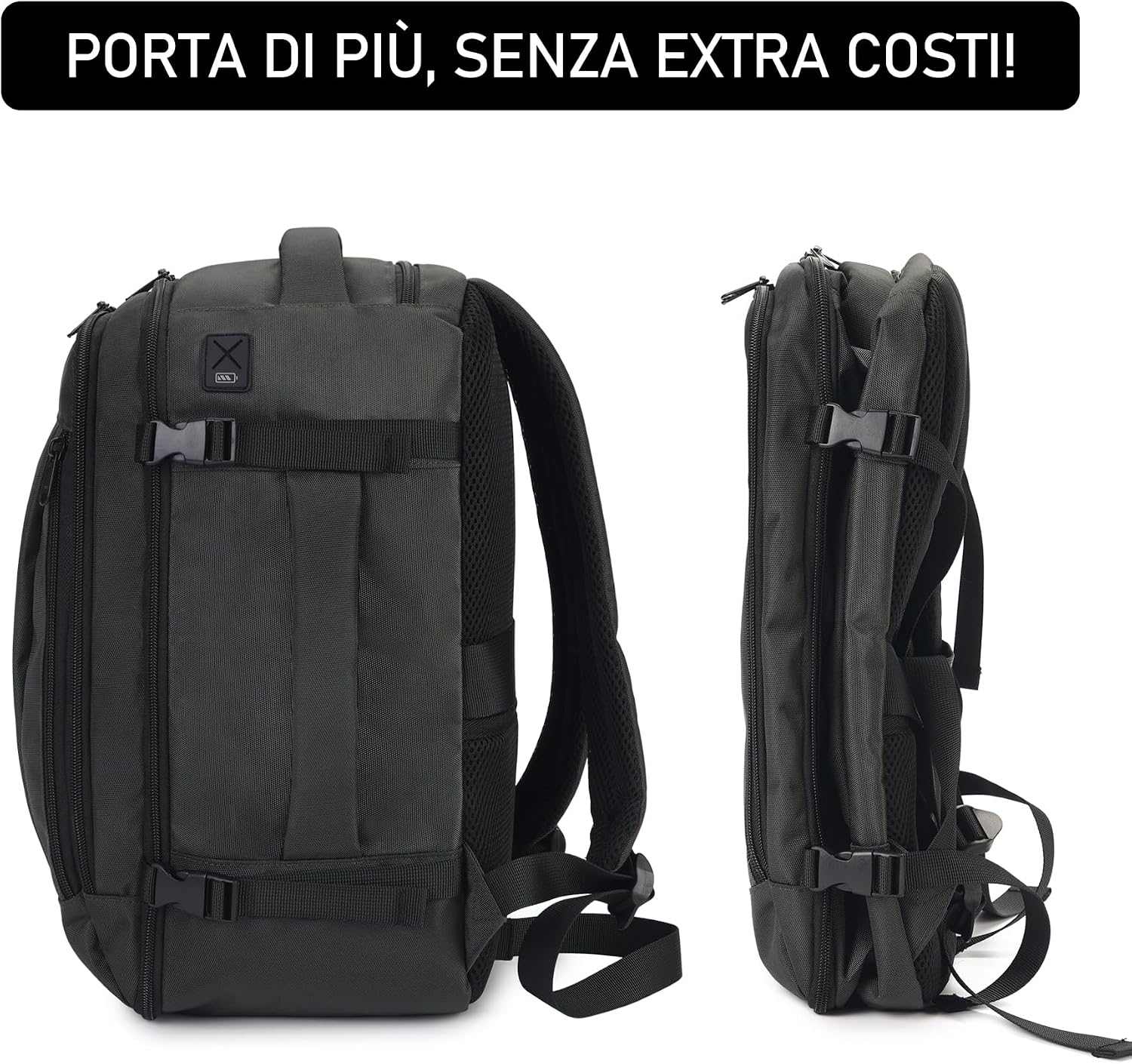 Detalle de ECOHUB Zaino Ryanair 40x20x25 — Zaino da viaggio eco-friendly da 20 L in PET riciclato (Grigio)