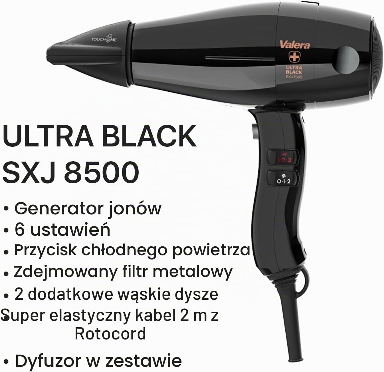 Detalle 2 de Valera Swiss Silent Jet 8500 Ultrablack SXJ 8500 Ultra Black, suszarka 2000 W z jonizacją