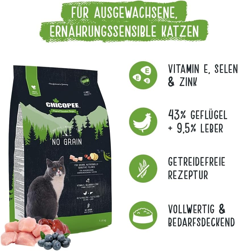 Thumbnail 1 de Chicopee Holistic Nature Line Adult No Grain Katzenfutter trocken – Geflügel & Leber, getreidefrei, 8 kg