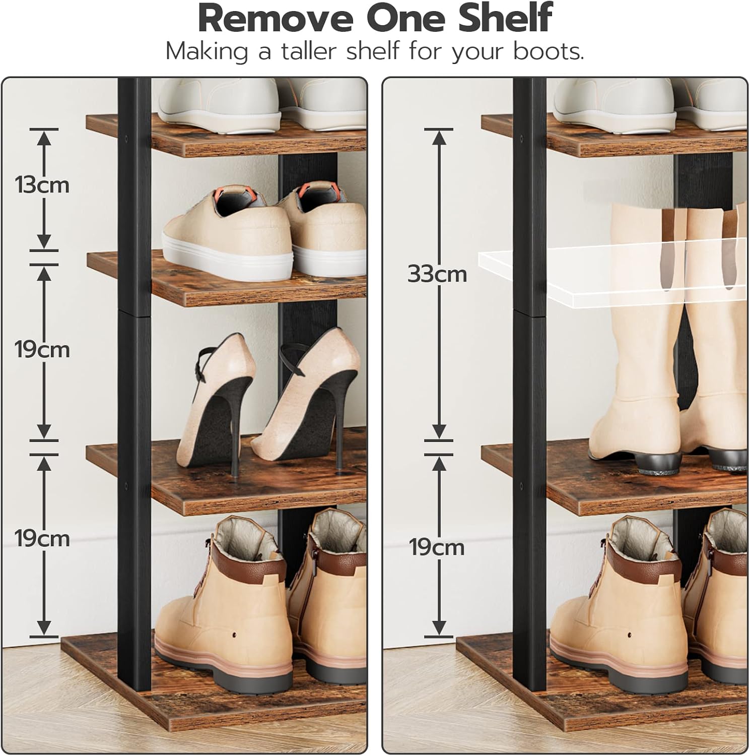 Detalle de HOOBRO 8-tier Shoe Rack Wooden Tall Storage