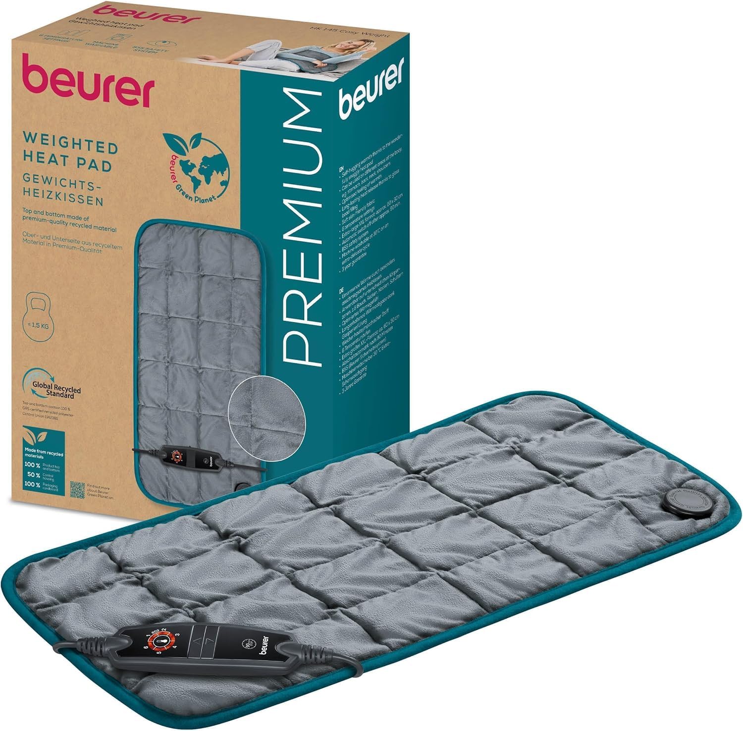 Detalle de Beurer HK 145 Cosy Weighted Heating Pad: 1500g of Embracing Warmth in a 60 x 30 cm Pad