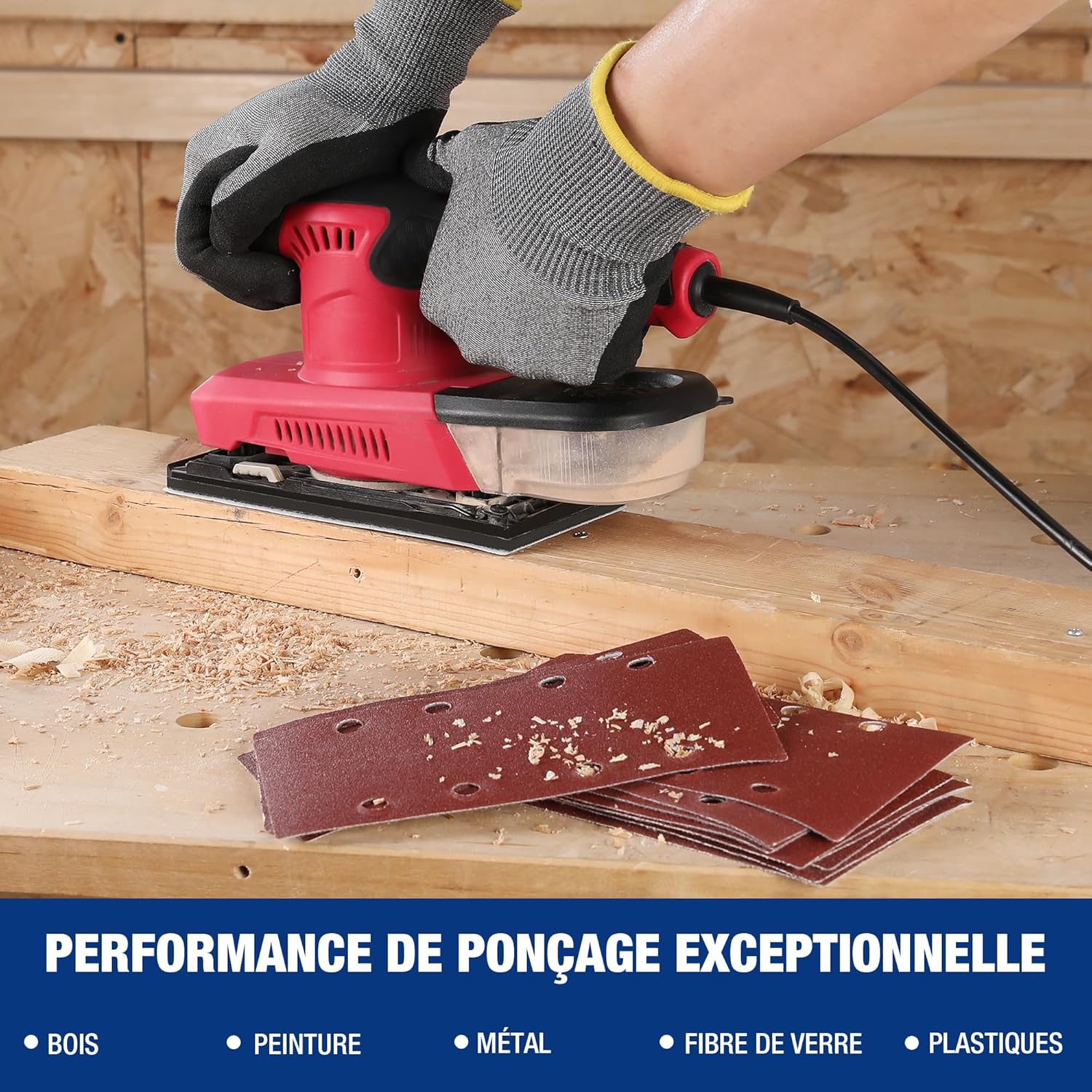 Detalle 2 de WORKPRO Disques de Ponçage 100 Pièces – Jeux rectangulaires à 8 trous (185 × 93 mm) multi-grain