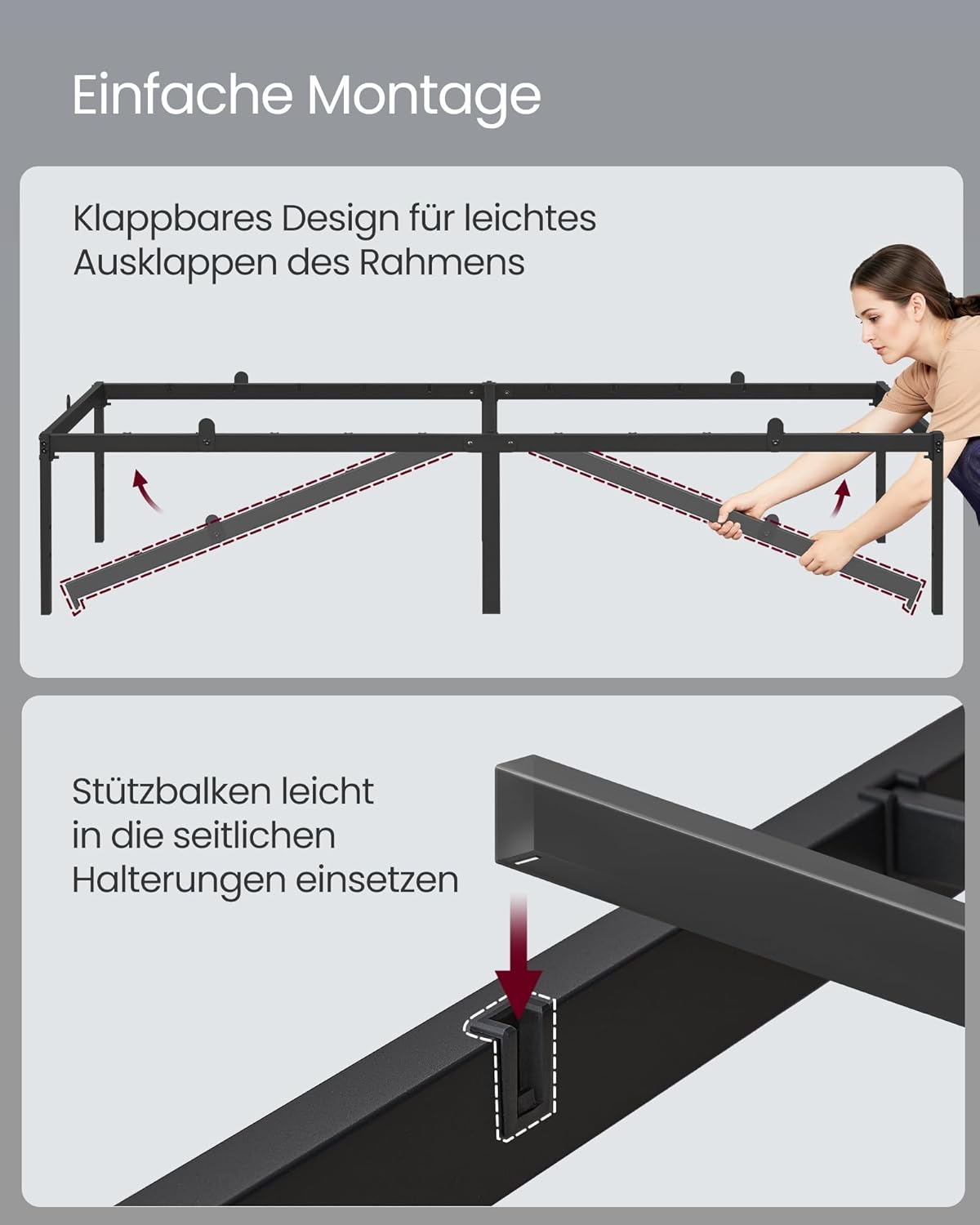 Thumbnail 6 de VASAGLE Doppelbettgestell 160 x 200 cm – Metallrahmen mit Lattenrost, Kopfteil, bis 500 kg belastbar