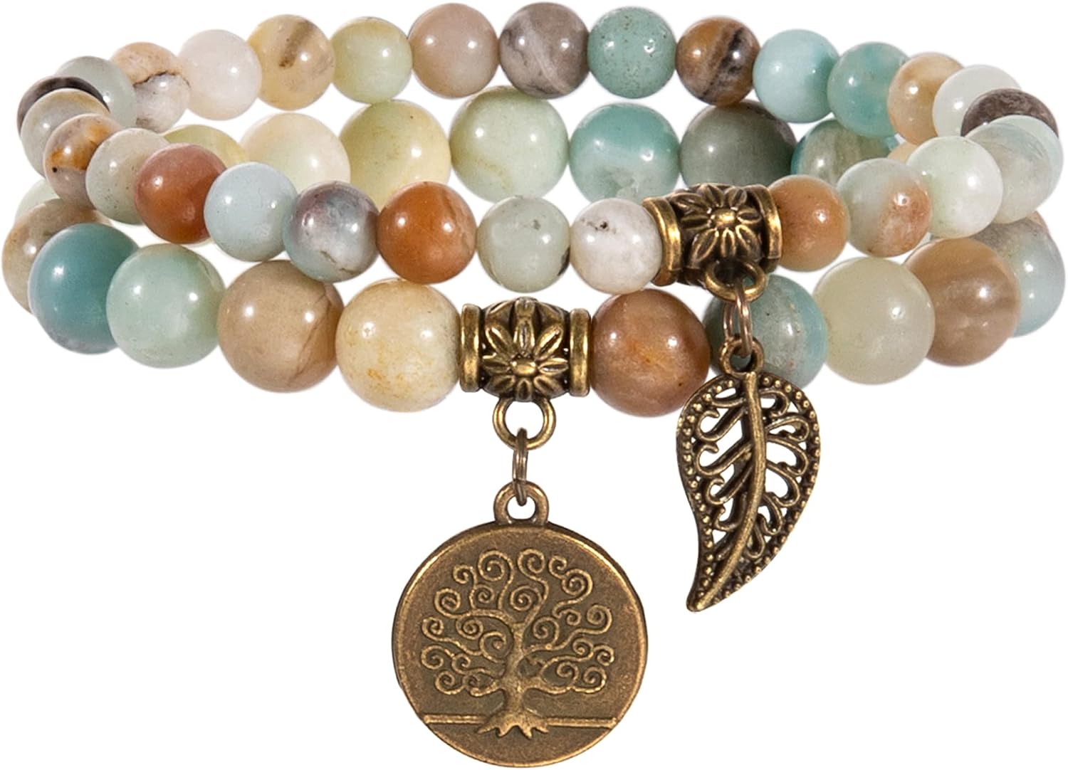 Detalle de Farfume Chakra-Armbänder für Damen – Kristall-Armband mit Amazonit-Perlen, Set aus doppelten Armreifen