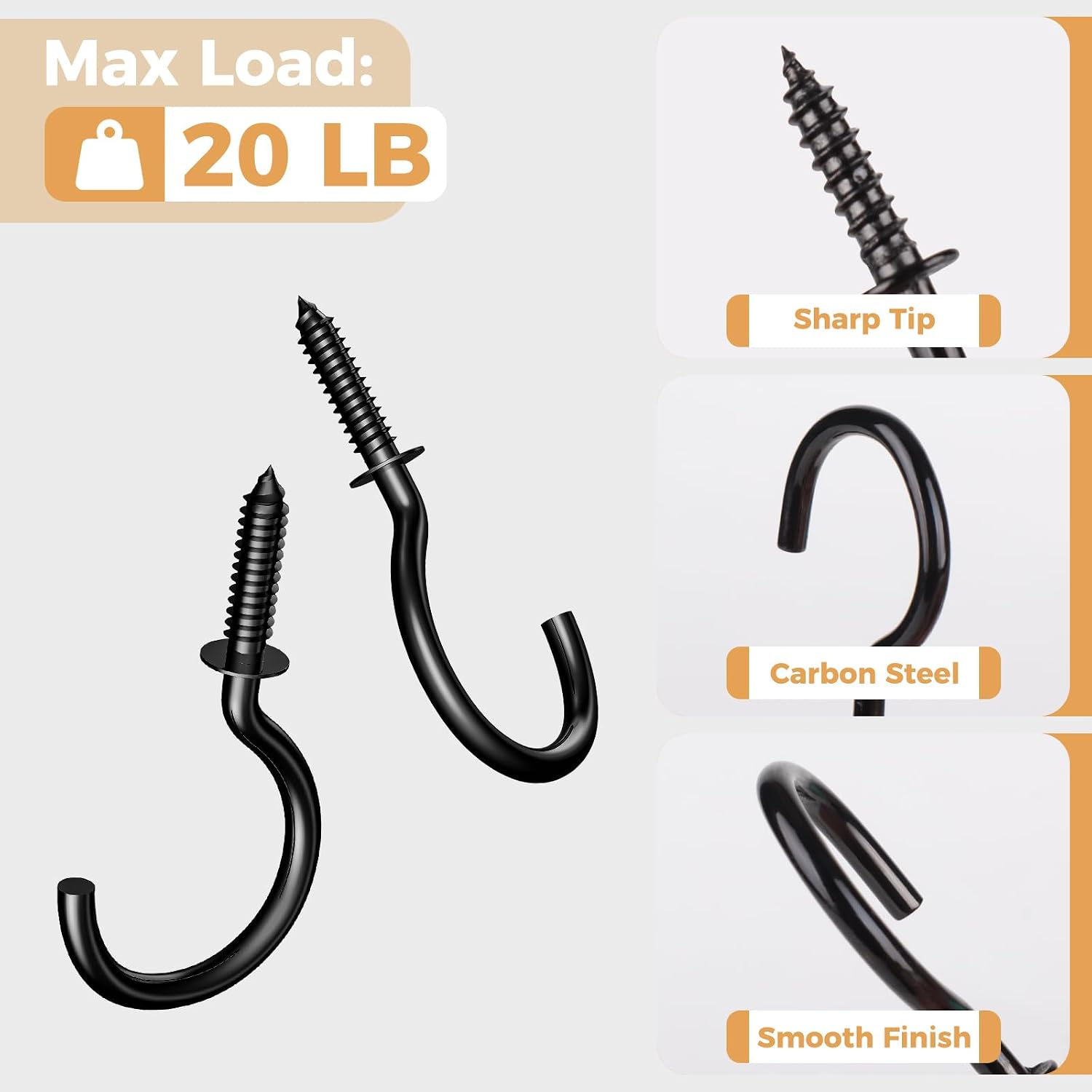 Detalle 1 de RELBRO HR1-1/4BSH01 Black Carbon Steel Screw Hooks, 50 Count
