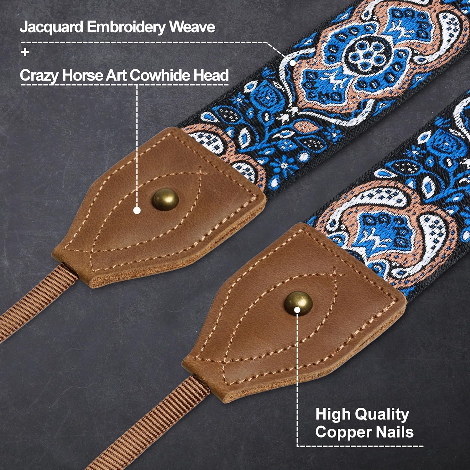 Detalle de Padwa Lifestyle 2" Wide Classic Crazy Horse Art Cowhide Head Camera Strap