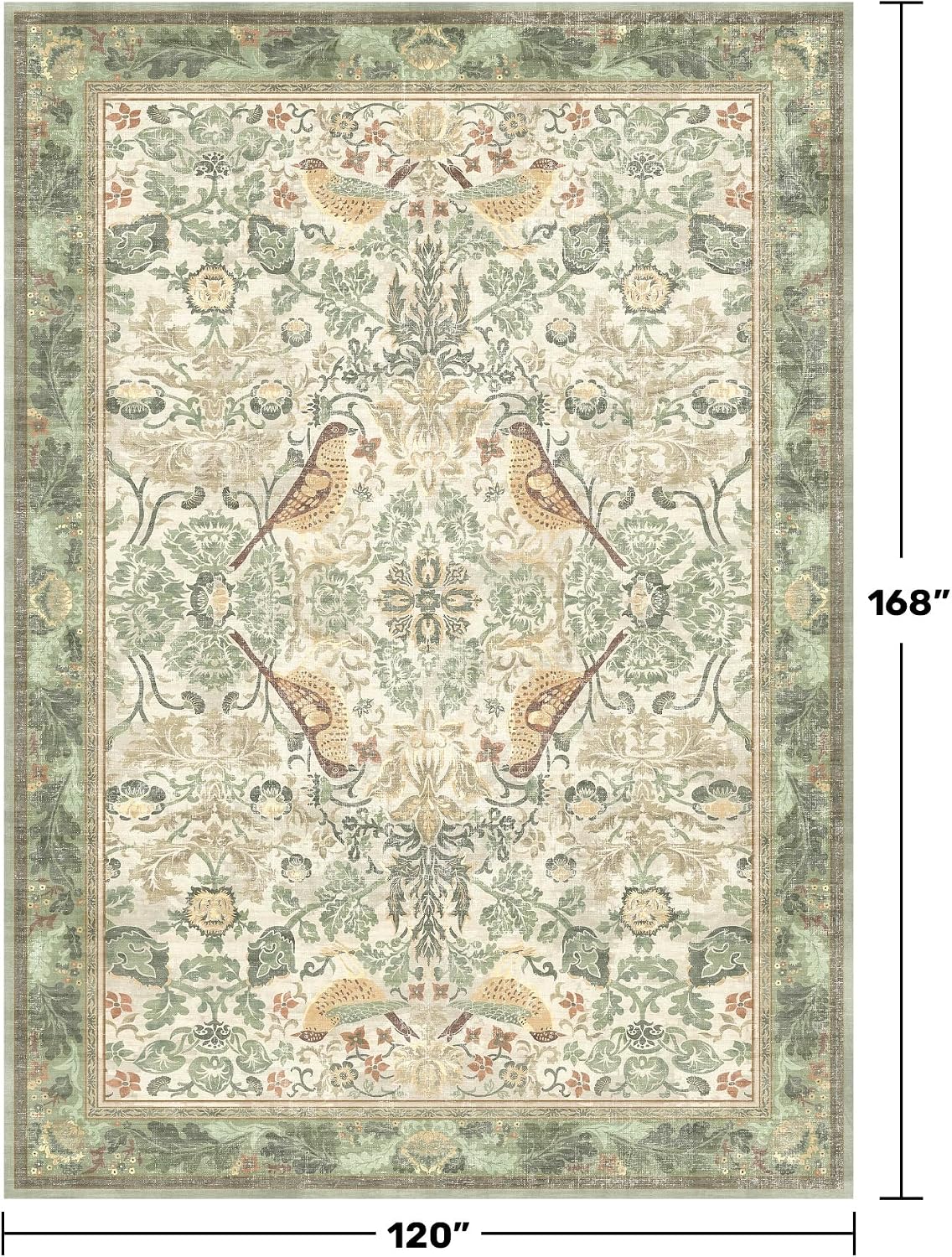 Detalle de Floral Washable Large Rugs 10x14 in Sage Green (Soft Non-Skid Low Pile, Machine Washable Indoor Area Rug)