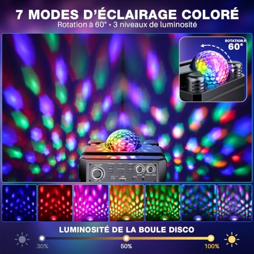Thumbnail 1 de Gralal enceinte karaoké avec boule disco, 2 micros sans fil et recharge magnétique