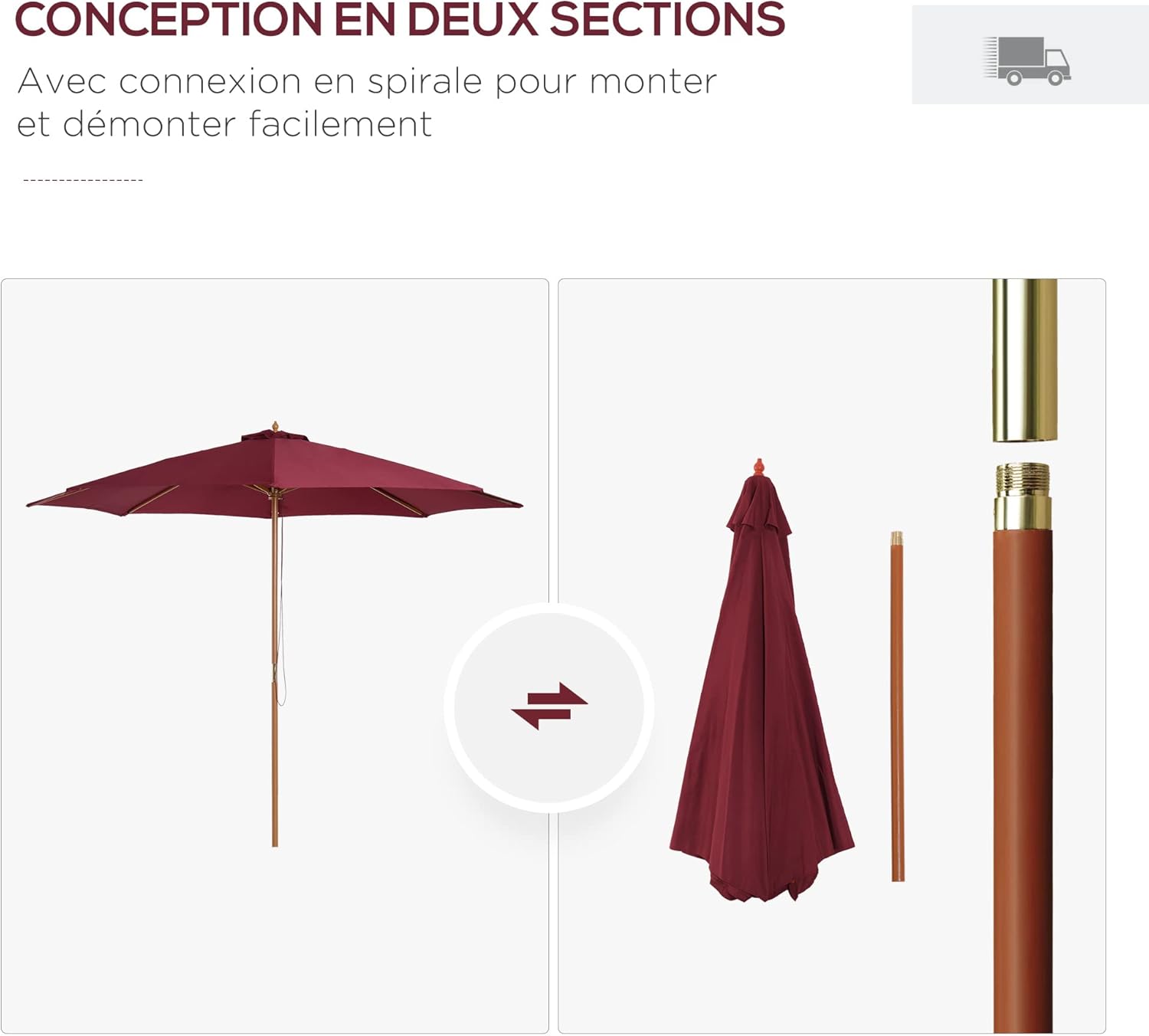 Thumbnail 5 de Outsunny Parasol de jardin droit double toit en bois et polyester haute densité (Ø 3 x 2,5 m)