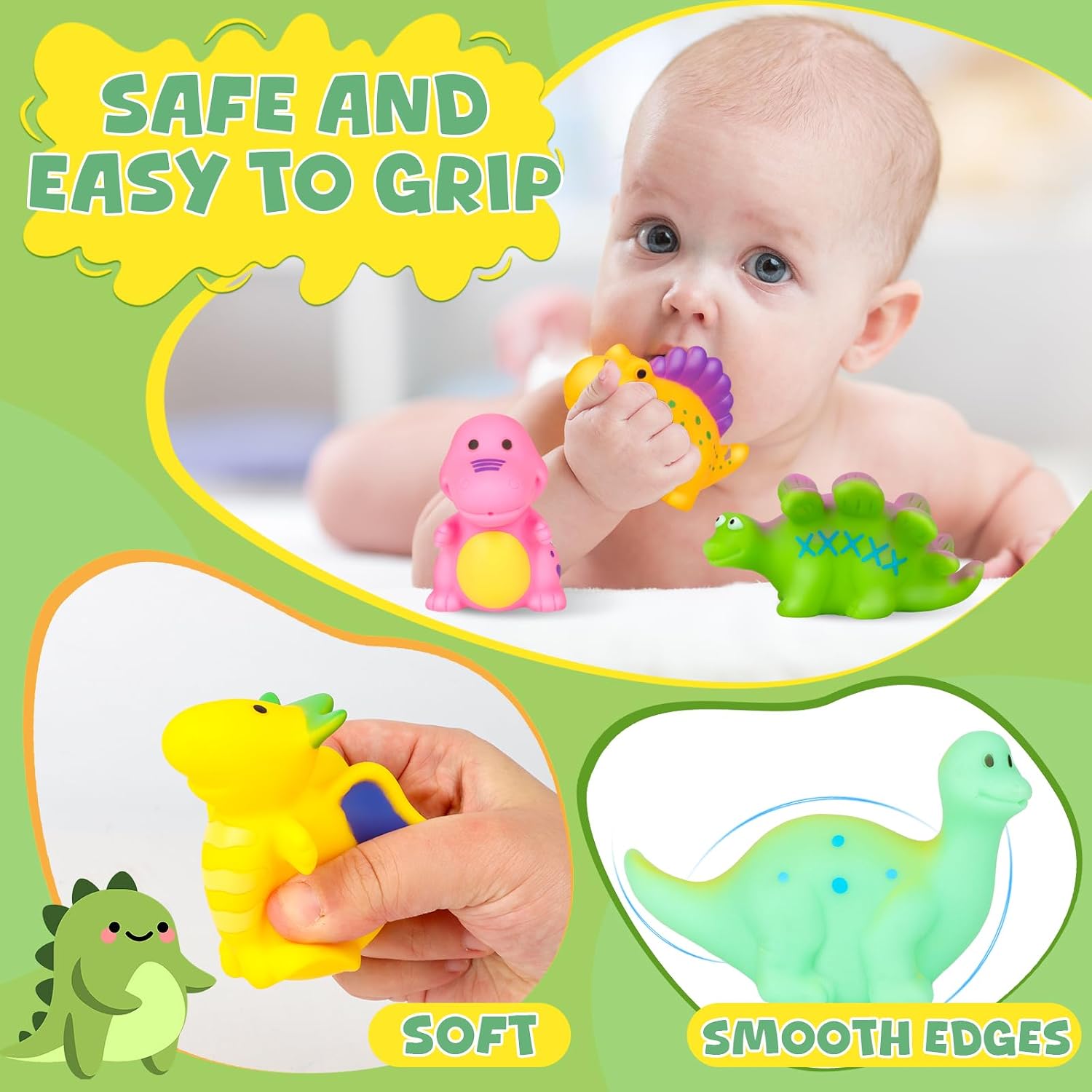 Detalle de Jovicos No Hole No Mould Baby Bath Toys (6pcs) Dinosaur Set for Toddlers