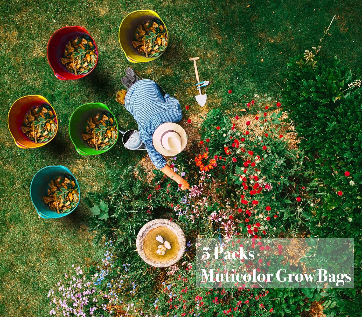 Thumbnail 1 de VJJXUU 5-pack 10-gallon felt grow bags for tomatoes, vegetables & flowers (colourful fabric plant pots)