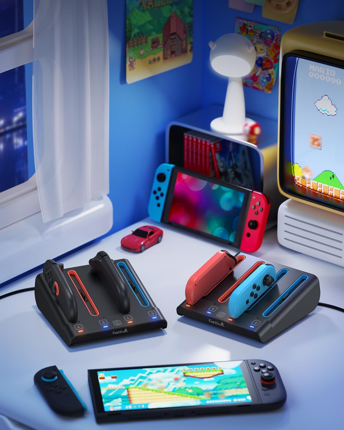 Thumbnail 6 de [Switch1/2 Kompatibel] FASTSNAIL 8-in-1 Ladestation für Nintendo Switch 2 & 1/OLED – Magnetisch & Einschub