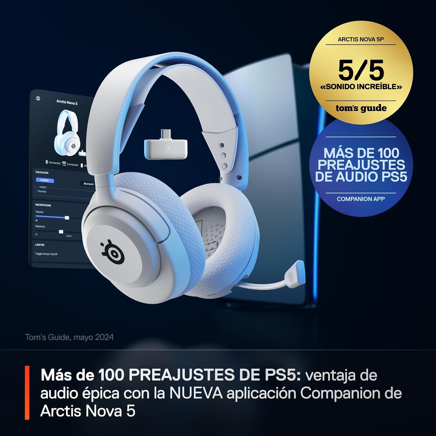 Detalle 2 de SteelSeries Arctis Nova 5P: cascos PS5 inalámbricos