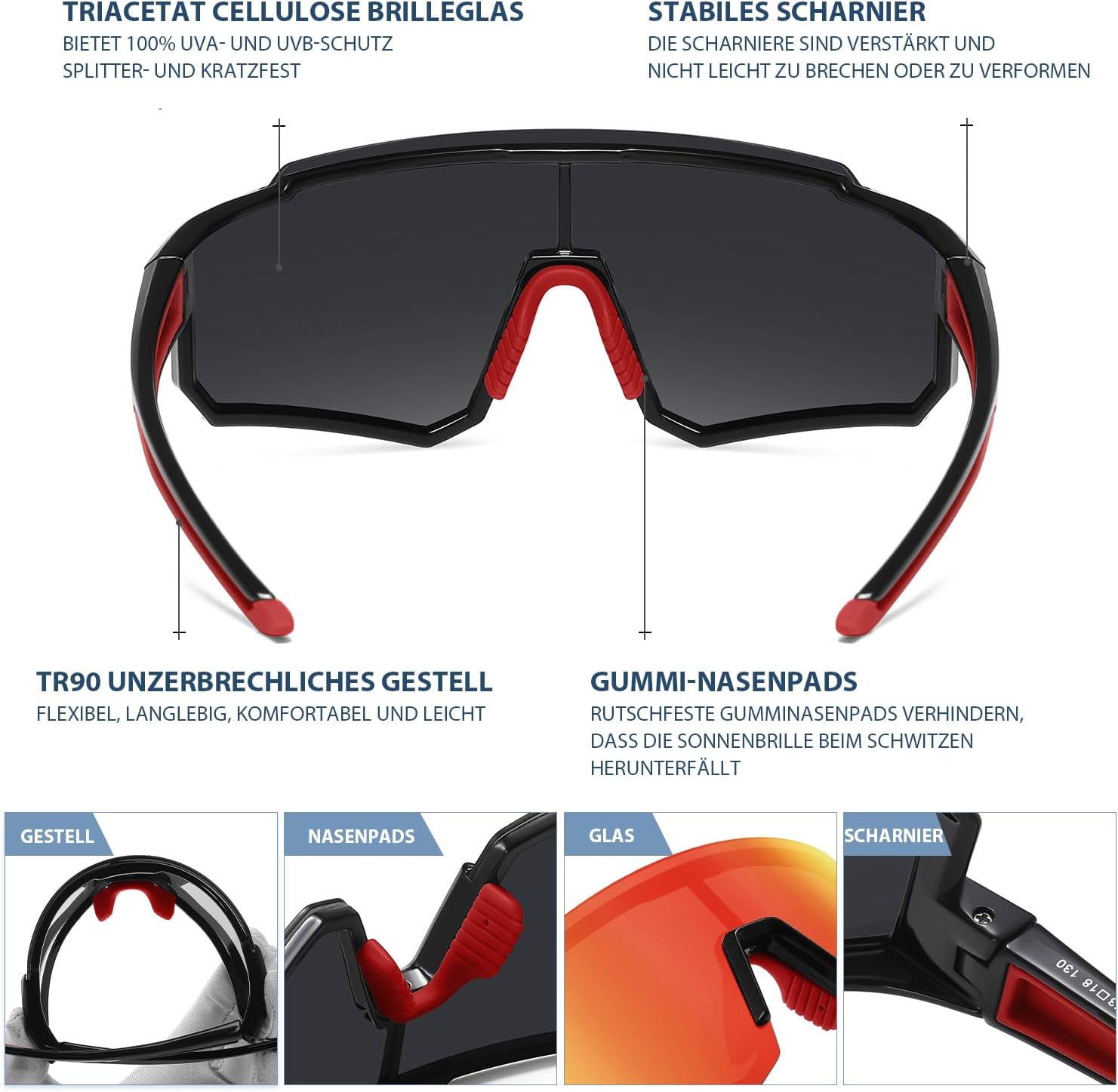 Detalle de DUCO Lunettes de soleil de sport polarisées UV400 TR90 (DC0068) pour homme et femme
