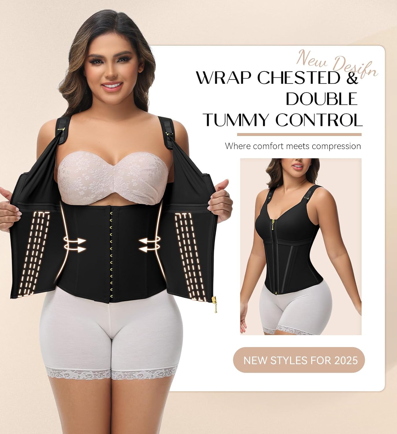 Detalle 2 de SHAPSHE Waist Trainer Corset for Women with Tummy Control, Zipper & Hooks