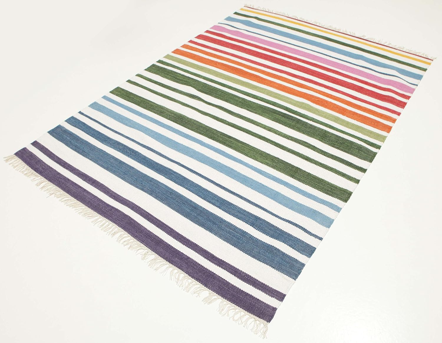 Detalle de RugVista Rainbow Stripe Cotton Rug, 160 x 230 cm, White