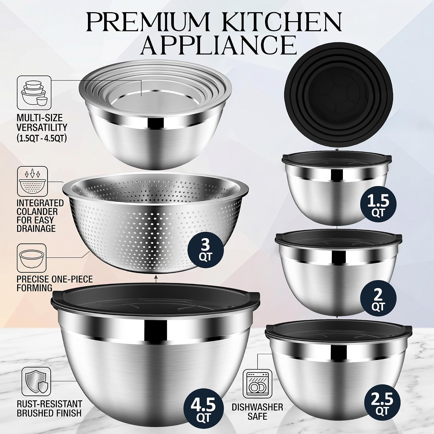 Detalle 2 de DUTZUN Mixing Bowls 4.5QT 🍽