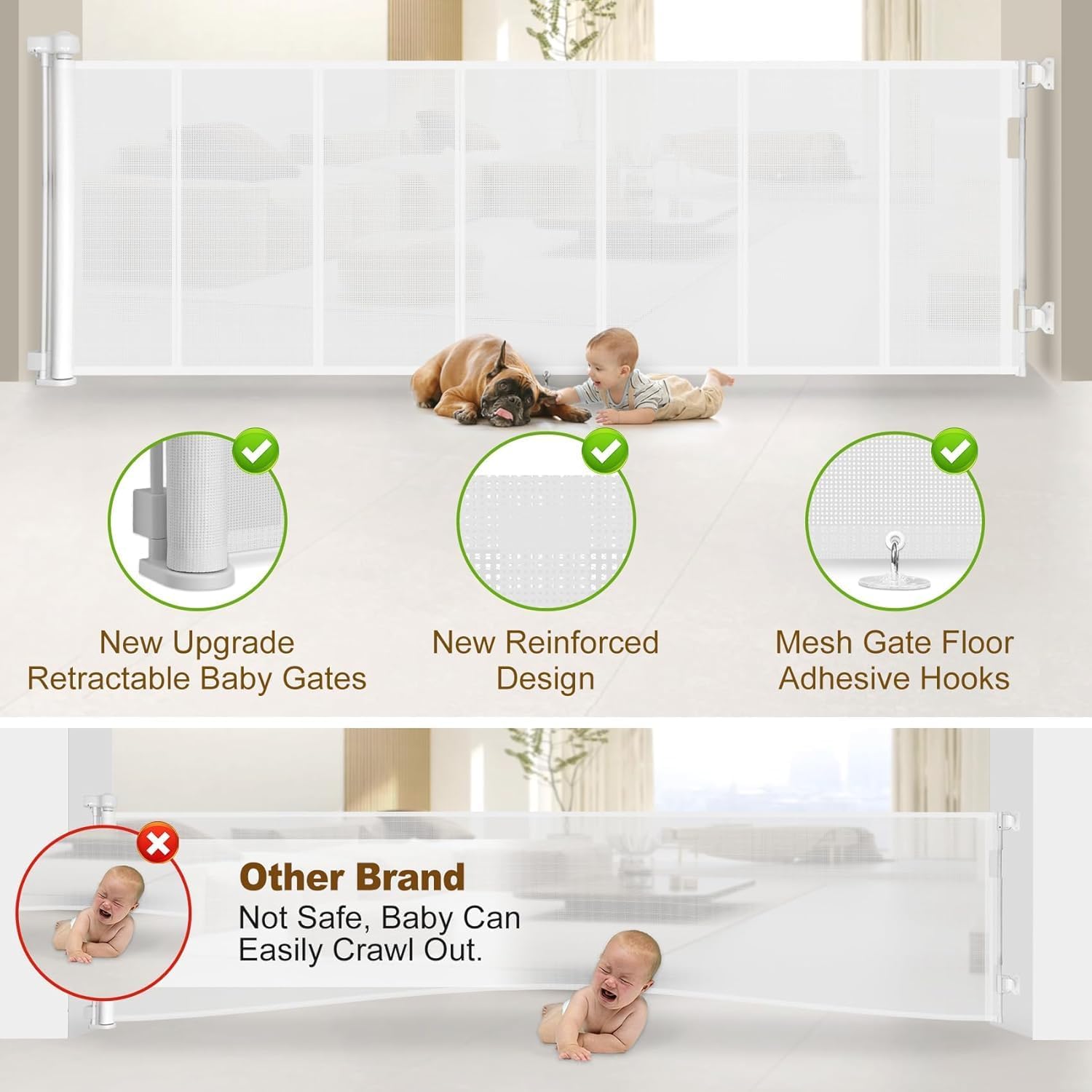 Detalle de Miumoon CB328 Retractable Baby Gate, 100-Inch Wide, 42-Inch-Tall Mesh