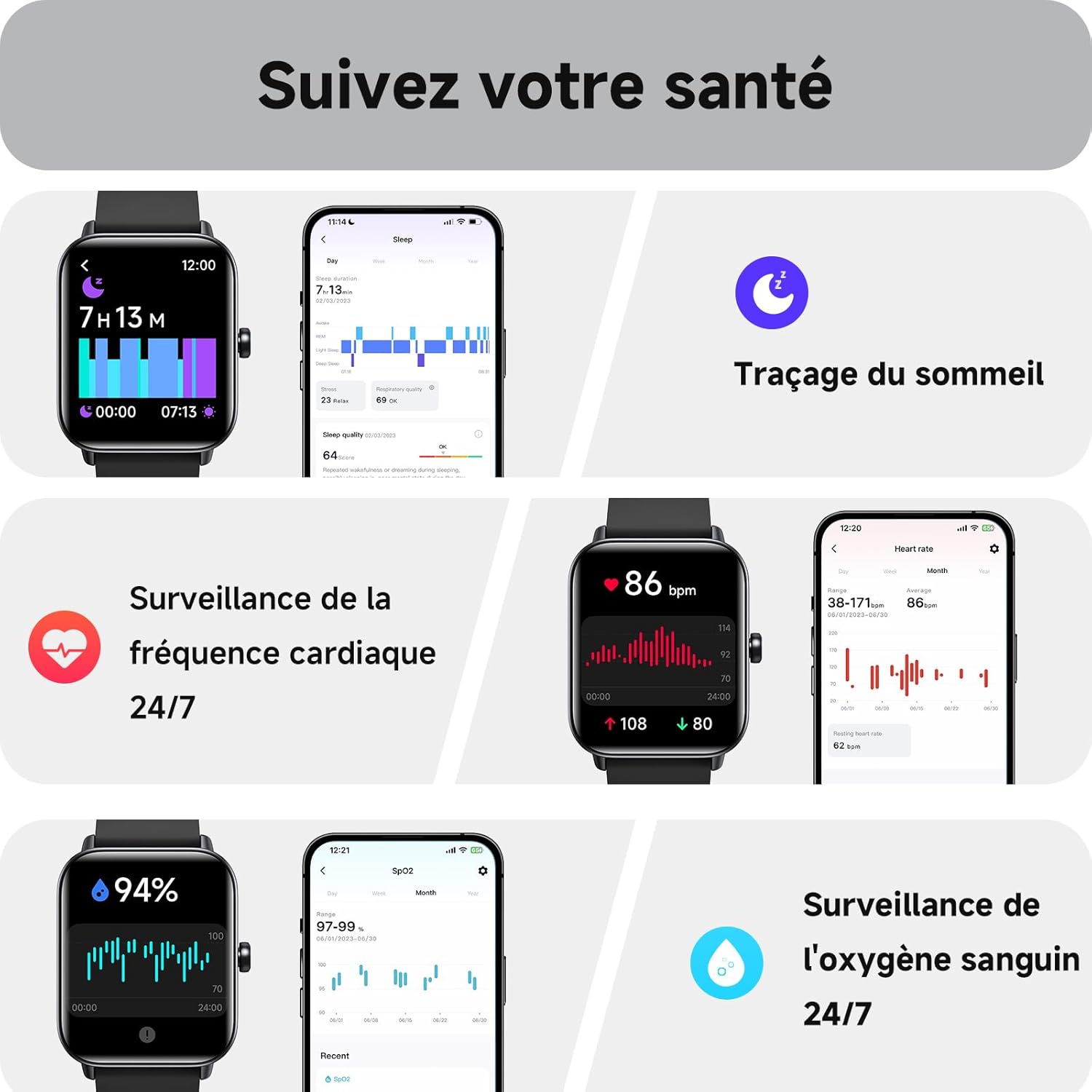 Thumbnail 2 de Montre Connectée AEAC: Bluetooth Calling, 1,85'' Écran et Suivi Santé pour Homme et Femme