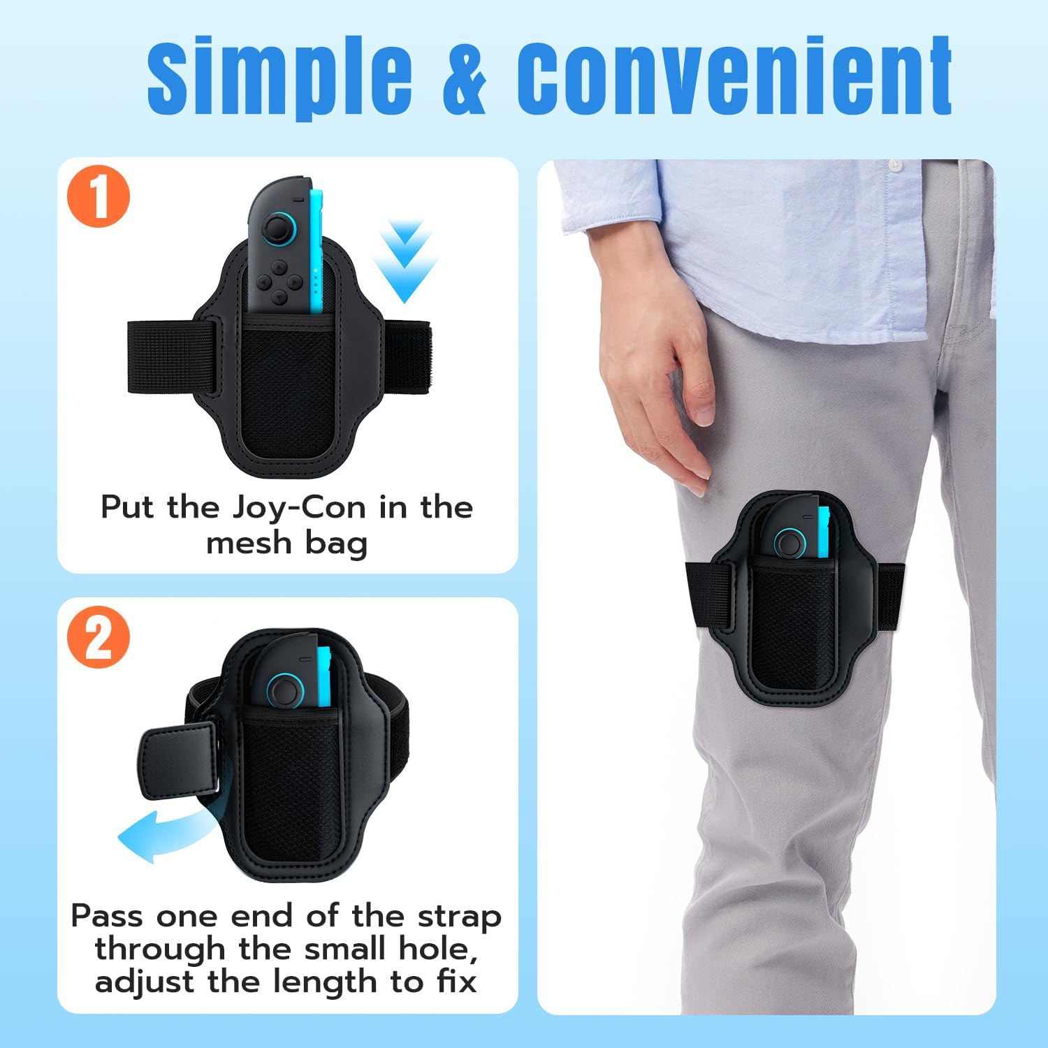 Thumbnail 2 de Mcbazel Bande de jambe pour manette de jeu Switch/Switch 2 Joy-Con – bracelet élastique ajustable noir (40 cm/60 cm)