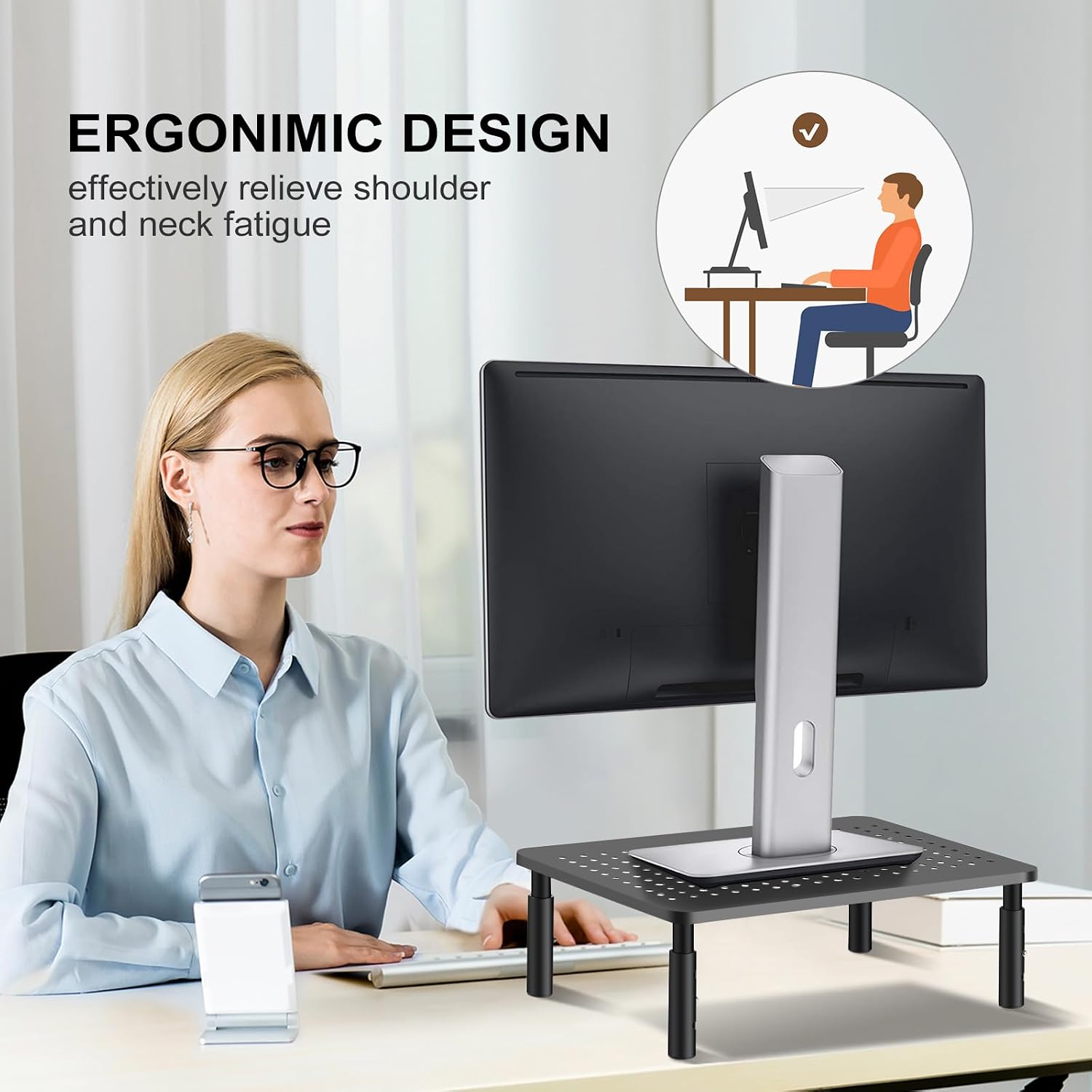 Detalle de Suptek 3 Height Adjustable Metal Monitor Stand Riser MST003