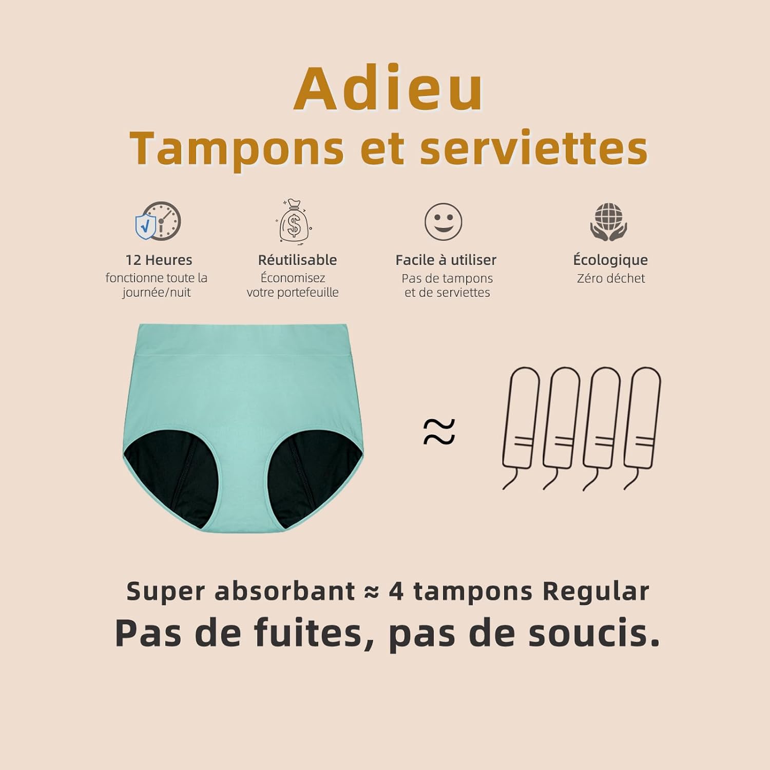 Thumbnail 1 de TIICHOO Culotte menstruelle taille haute à flux trois abondant (lot de 3)