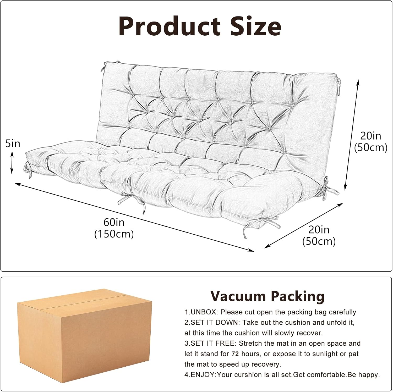Thumbnail 1 de Amdieu Garden Swing Cushions 3 Seater Waterproof Bench Cushion Set (Brown, 12cm thick)