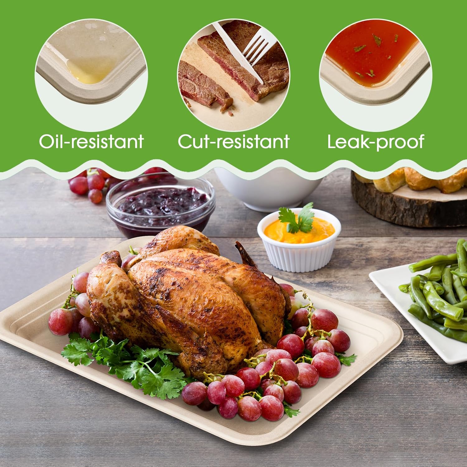 Detalle de ECOLipak 14-Inch Disposable Food Trays (100 Pack): Compostable, Heavy-Duty Crawfish & Party Serving Plates