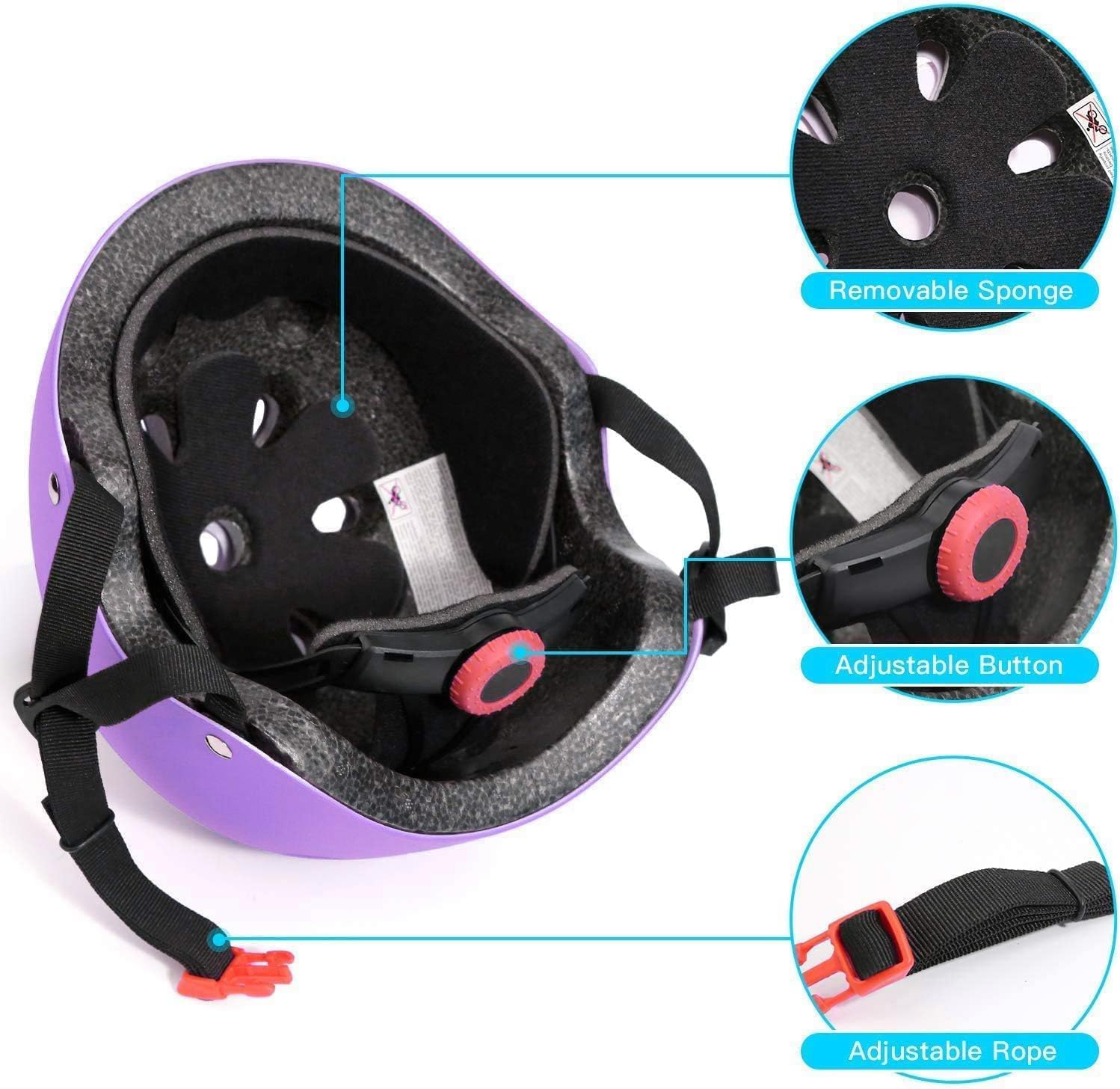 Detalle de Color Gradient Adjustable Kids Bike Helmet 7-in-1 Protective Gear Set