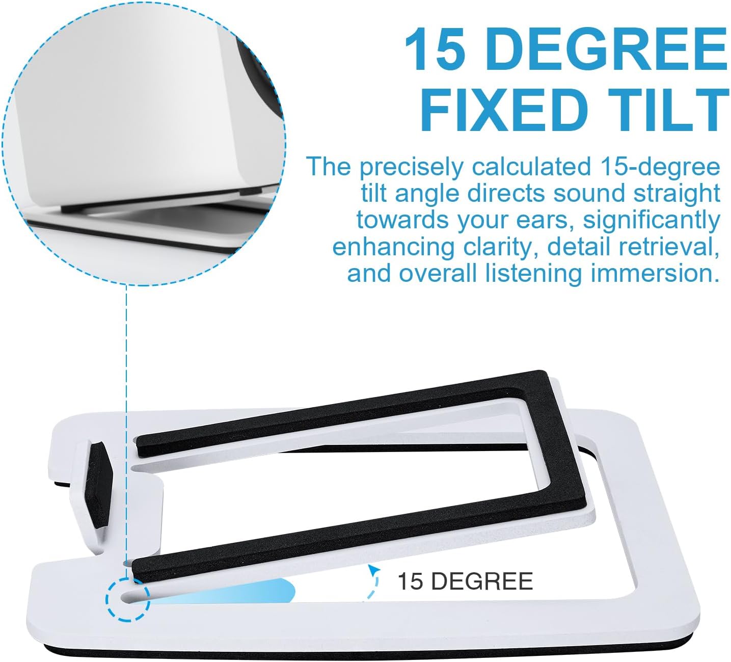 Detalle de Sanyun SW601 15° Tilted Desk Speaker Stands (Pair) for Compact 2–3 inch speakers, White