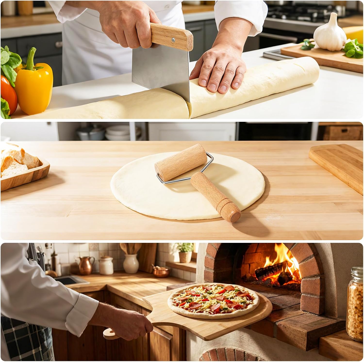 Detalle de 8-teiliges Pizza-Set mit Pizzaschieber, Ofenbürste und mehr – Alles für perfektes Backen im Ofen oder Gasgrill