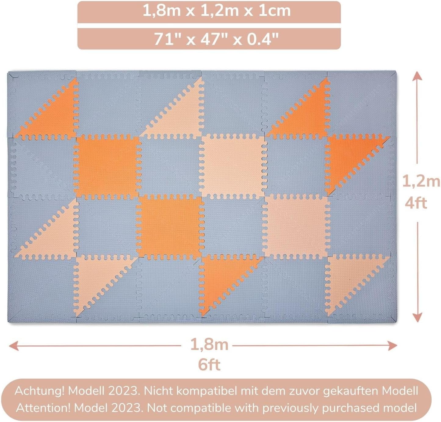 Detalle de Hakuna Matte große Puzzlematte für Babys Hygge (1,72 x 1,16 m) – schadstofffrei, geruchlos, 48 Dreiecksfliesen