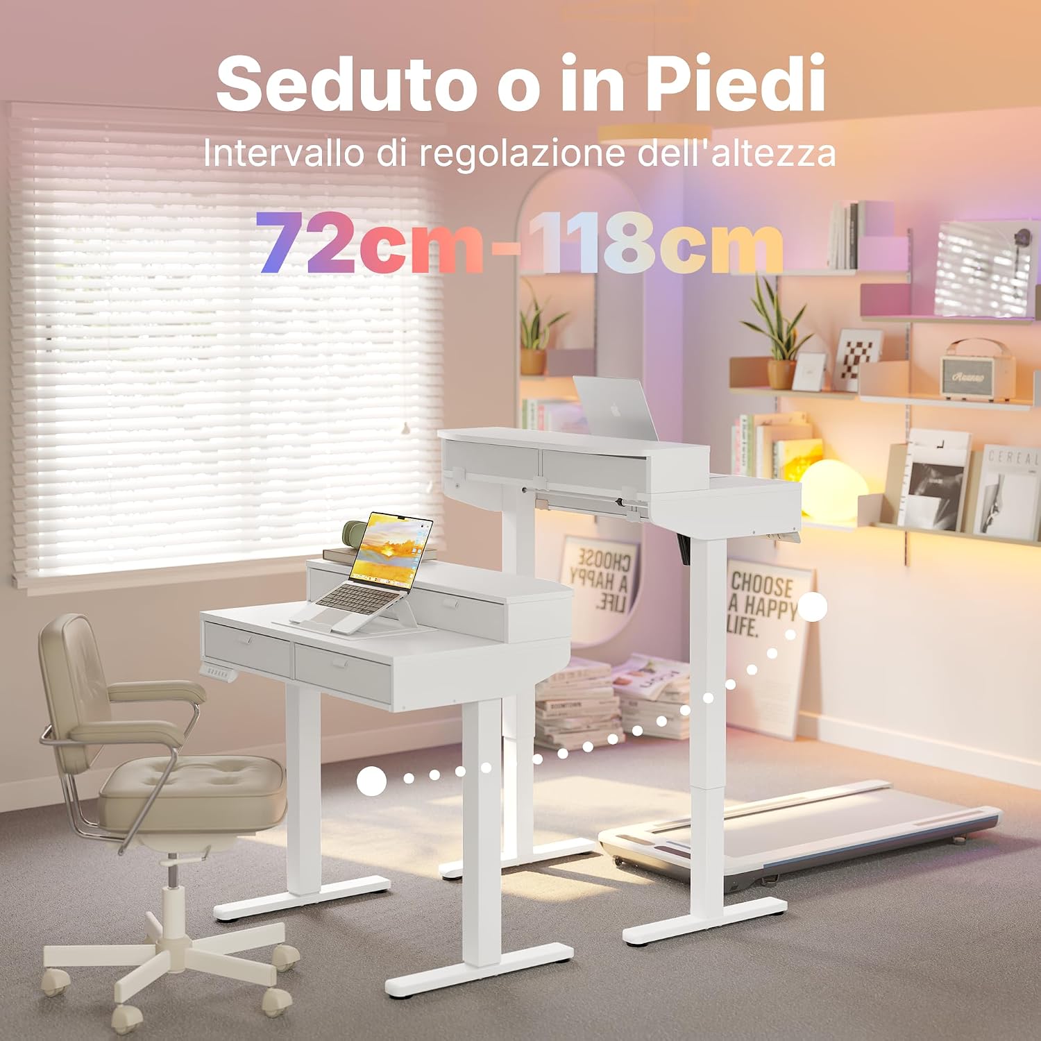 Detalle de HUANUO Scrivania Piccola 80 x 53 cm con Cassetti: altezza regolabile e supporto a morsetto a C