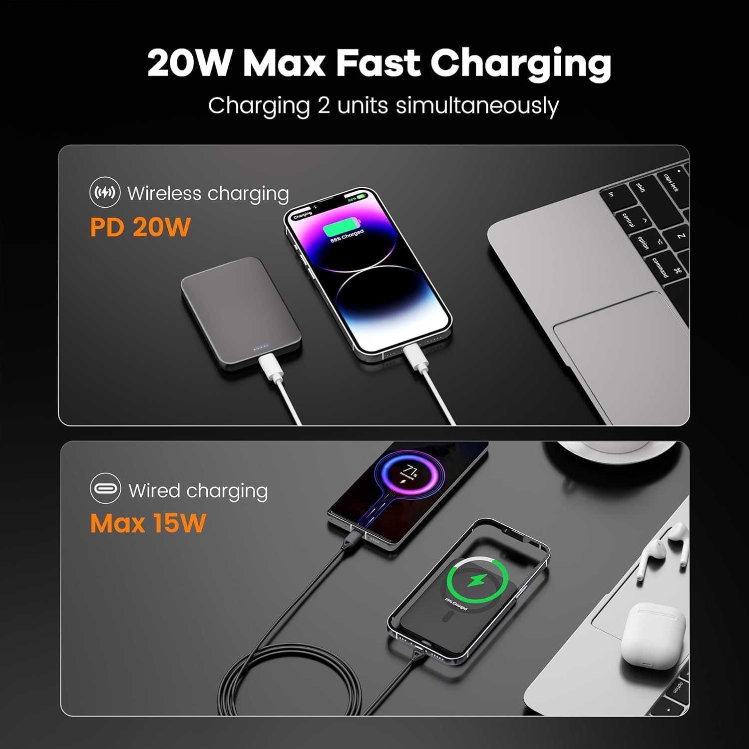 Detalle 1 de Catmart V12 Magnetic Power Bank, 10,000mAh, 20W USB-C, 0.5-Inch Design