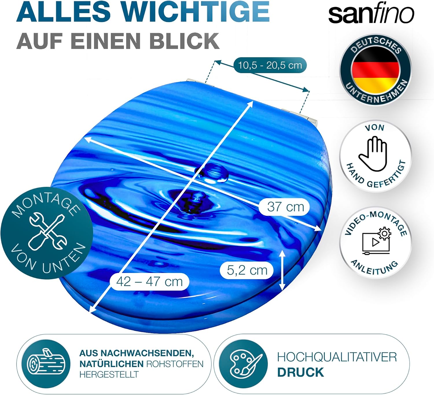 Detalle 2 de SANFINO Premium WC-Sitz mit Absenkautomatik – Holzdeckel, bunte Motive und hoher Sitzkomfort
